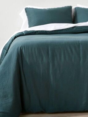 Casaluna Washed Linen Duvet Cover Set in Teal